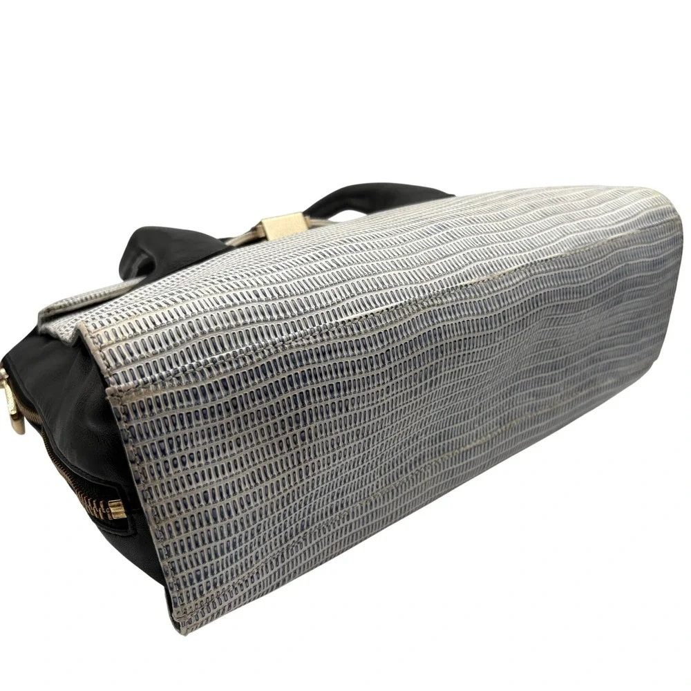 Pour La Victoire Expandable Satchel Bag Black Grey Excellent Textured‎ Leather